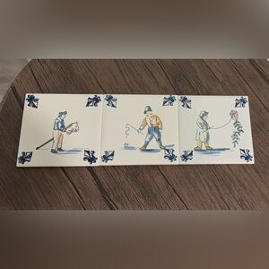 Collectible Vintage 3" KLM Airlines Business Class Tile Coasters Blue Delft